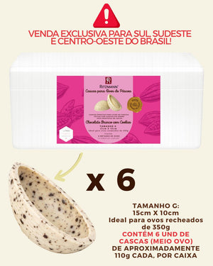 PRÉ-VENDA DE CASCAS DE OVOS CHOCOLATE NOBRE BRANCO COOKIES G 6 UND x 110g - RITZMANN