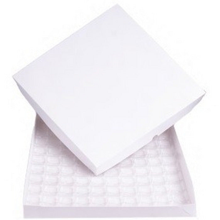 11008 CAIXA PARA DOCES E SALGADOS BRANCO COM TAMPA MICRO 40X40X6 COM BERÇO PARA 100DOCES 8200 -CURIFEST