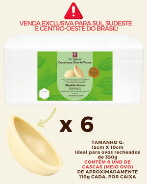 PRÉ-VENDA DE CASCAS DE OVOS CHOCOLATE NOBRE BRANCO G 6 UND x 110g - RITZMANN