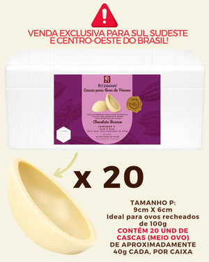 PRÉ-VENDA DE CASCAS DE OVOS CHOCOLATE NOBRE BRANCO P 20 UND x 40g - RITZMANN