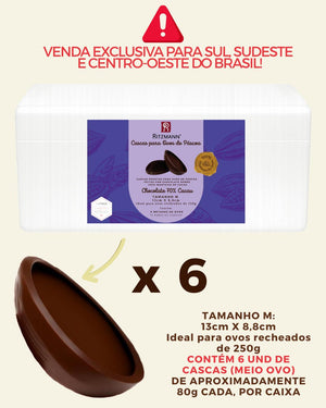 PRÉ-VENDA DE CASCAS DE OVOS CHOCOLATE NOBRE 70% CACAU M 6 UND x 80g - RITZMANN