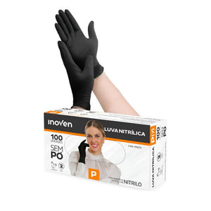 12134 LUVA NITRILICA SEM PÓ PRETA P COM 100 UND 3036 - INOVEN