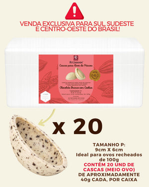 PRÉ-VENDA DE CASCAS DE OVOS CHOCOLATE NOBRE BRANCO COOKIES P 20 UND x 40g - RITZMANN