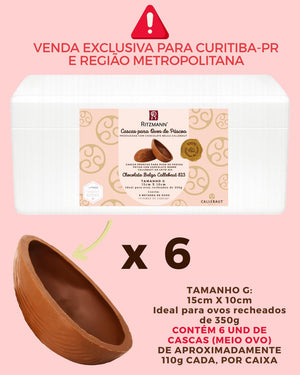 PRÉ-VENDA DE CASCAS DE OVOS CHOCOLATE BELGA CALLEBAUT 823 AO LEITE G 6 UND x 110g - RITZMANN