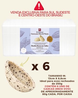 PRÉ-VENDA DE CASCAS DE OVOS CHOCOLATE NOBRE BRANCO COOKIES M 6 UND x 80g - RITZMANN