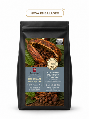 CHOCOLATE GOURMET MEIO AMARGO 56% CACAU ZERO AÇUCAR 1,01KG - RITZMANN