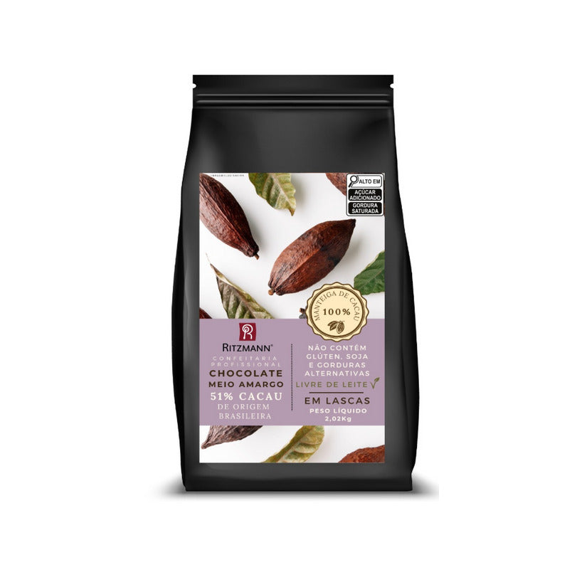 5354 CHOCOLATE GOURMET MEIO AMARGO 51% CACAU EM LASCAS 2,02KG - RITZMANN