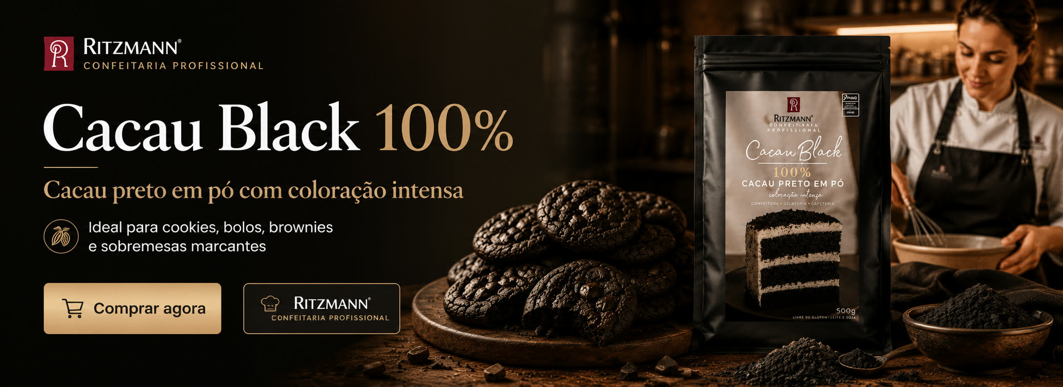 Cacau Black 100% - Cacau preto em pó com coloração intensa | Ritzmann