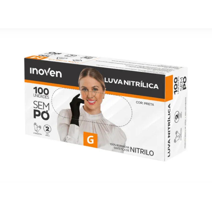 12136 LUVA NITRILICA SEM PÓ PRETA G COM 100 UND 3038 - INOVEN