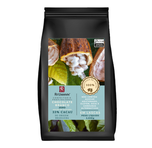 CHOCOLATE GOURMET BRANCO ZERO ADIÇÃO DE AÇUCARES 2,02KG 33% CACAU - RITZMANN