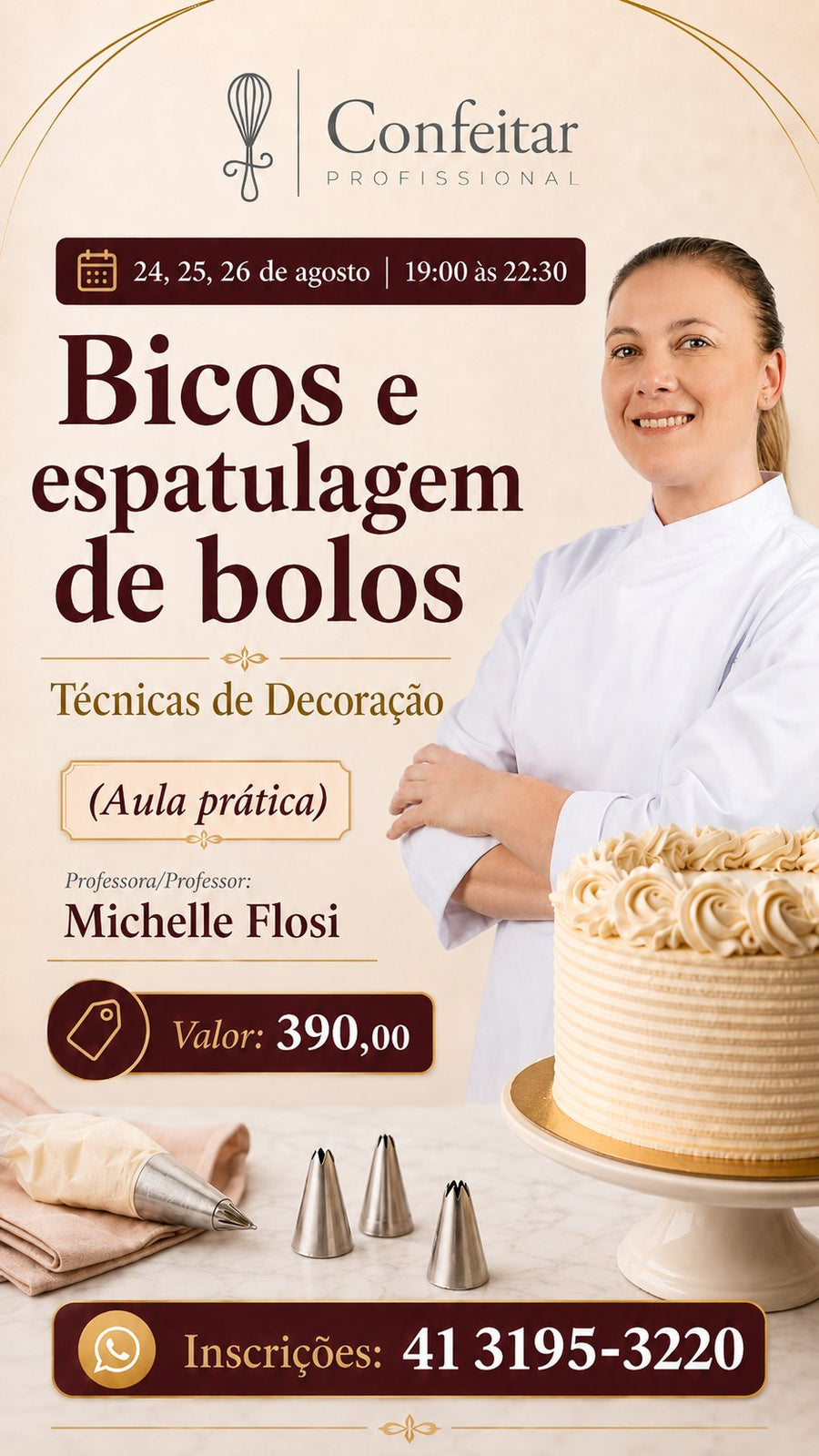 Flyer do curso Bicos e Espatulagem de Bolos