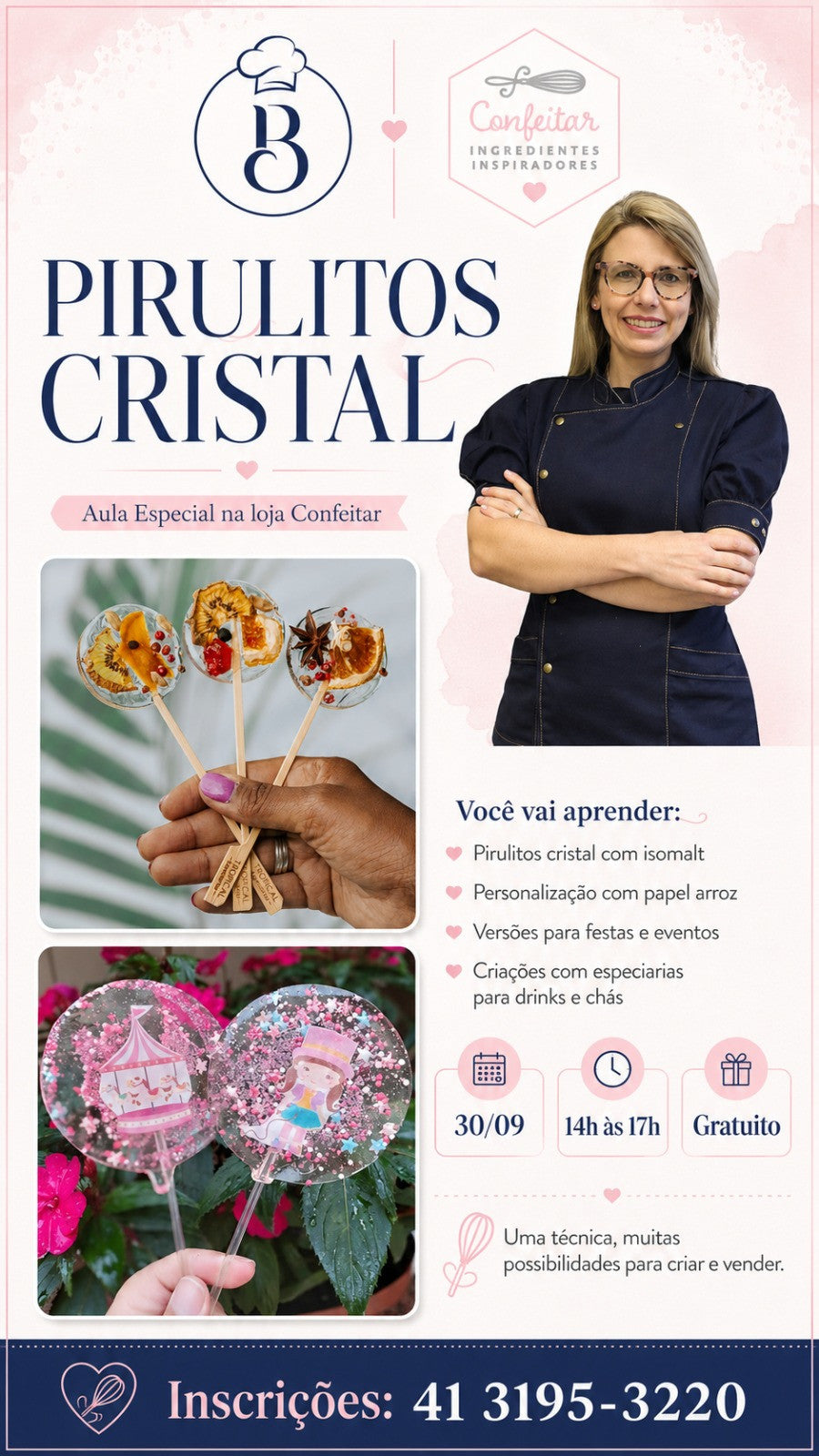 Flyer do curso Pirulitos Cristal