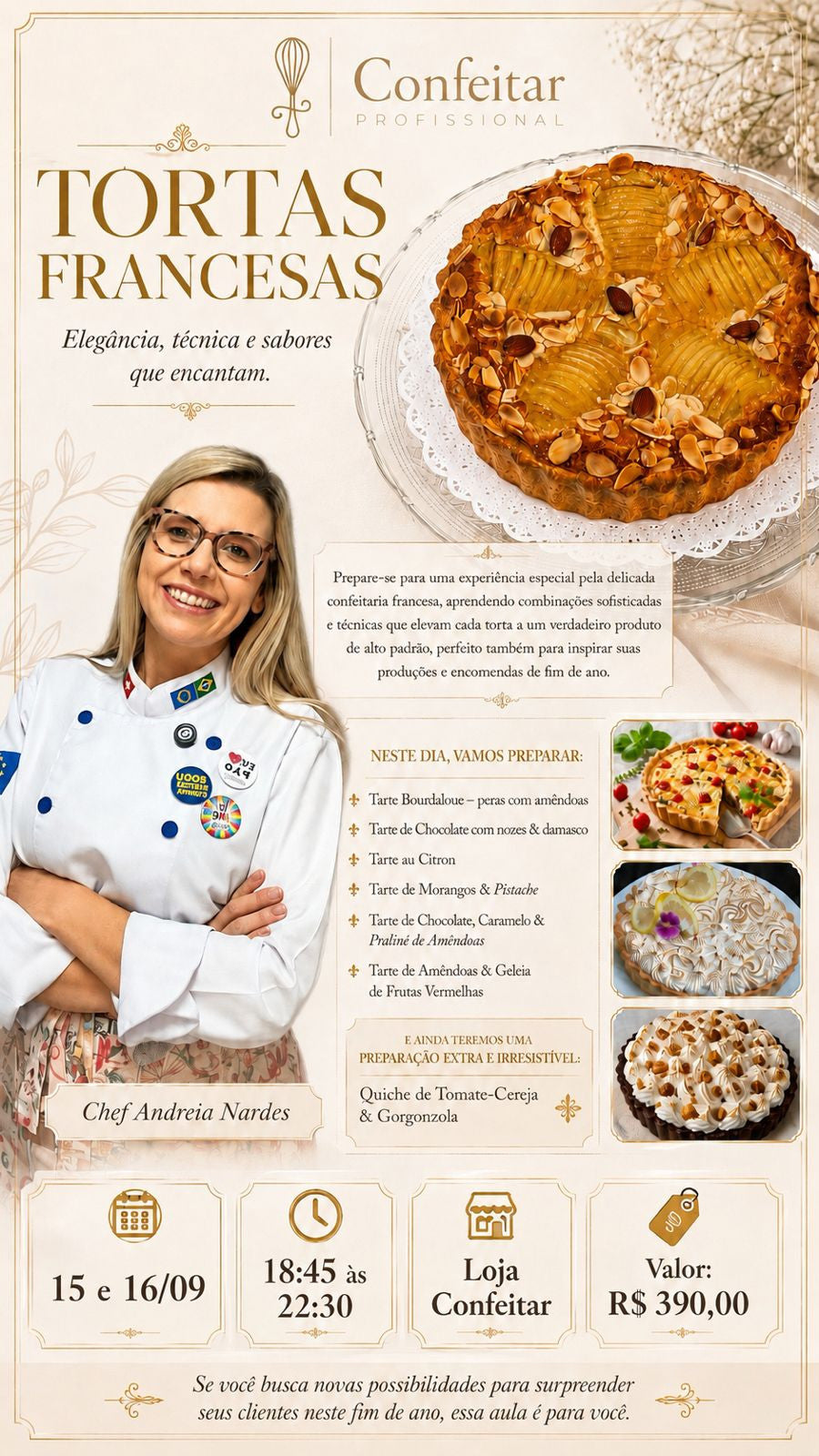 Flyer do curso Tortas Francesas