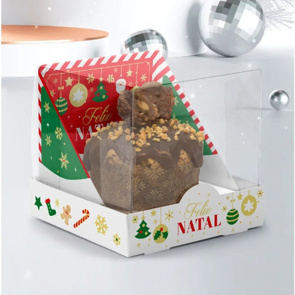 CAIXA PARA PANETONE 400/500G COM TAMPA  ACETATO FELICIDADE REF2735 - JANGO