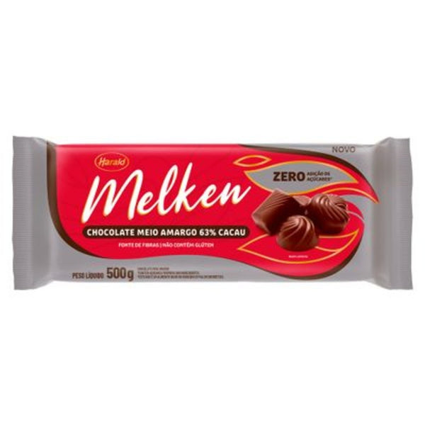 8124 CHOCOLATE 63% CACAU ZERO AÇÚCAR MELKEN BARRA 500G - HARALD