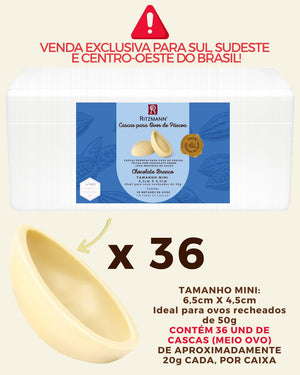 PRÉ-VENDA DE CASCAS DE OVOS CHOCOLATE NOBRE BRANCO MINI 36 UND x 20g - RITZMANN