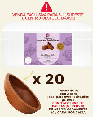 PRÉ-VENDA DE CASCAS DE OVOS CHOCOLATE NOBRE AO LEITE P 20 UND x 40g - RITZMANN