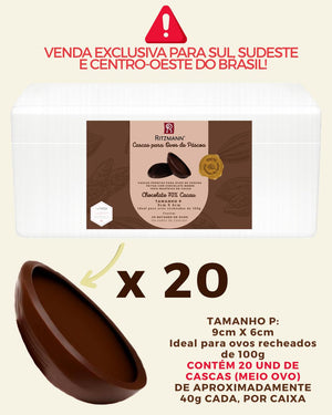 PRÉ-VENDA DE CASCAS DE OVOS CHOCOLATE NOBRE 70% CACAU P 20 UND x 40g - RITZMANN