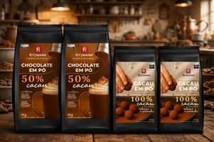 KIT COMBO 2 UNIDADES CACAU 100% ALCALINO 500g + 2 UNIDADES CHOCOLATE EM PÓ 50% CACAU 1Kg - RITZMANN