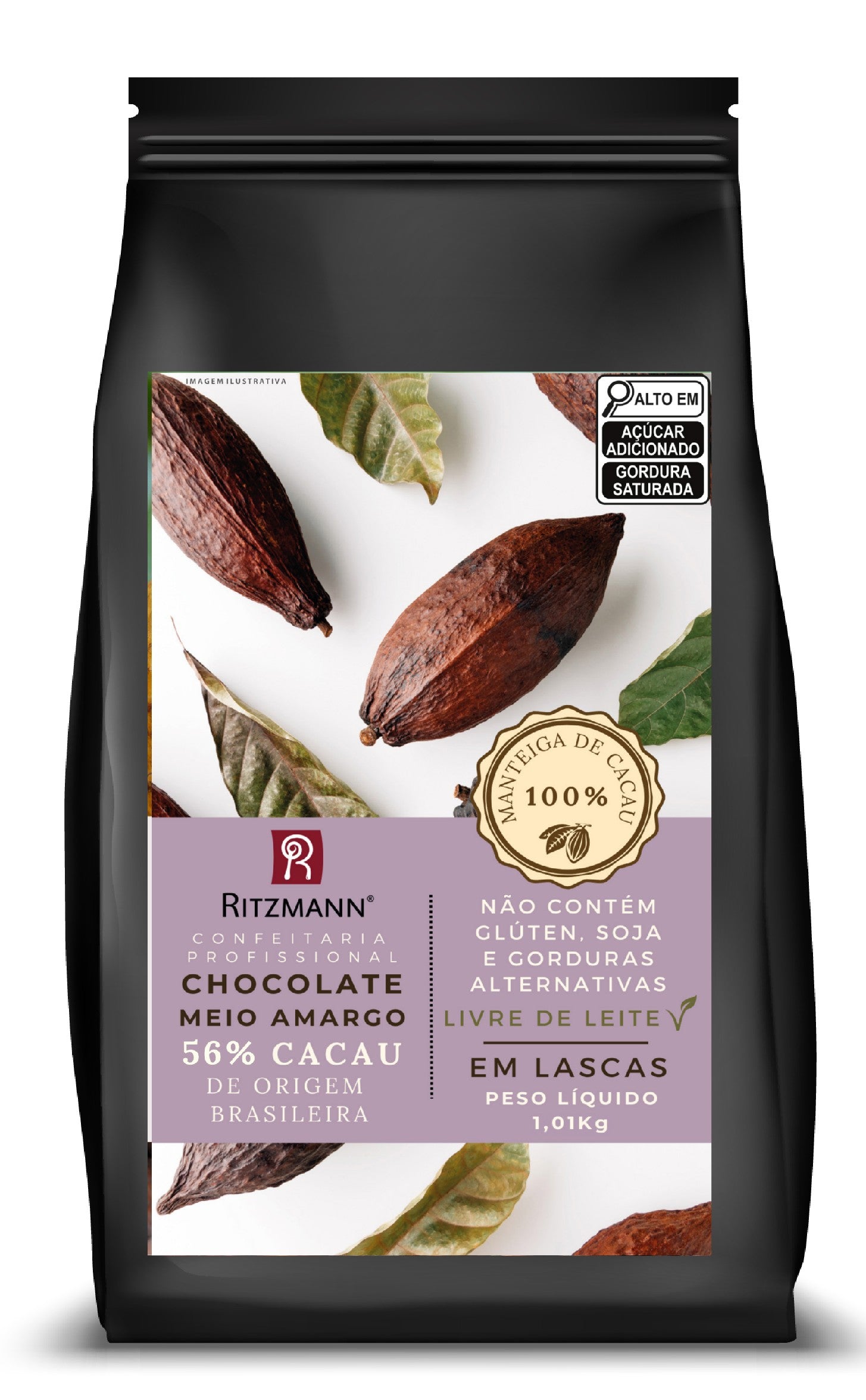 CHOCOLATE GOURMET MEIO AMARGO 56% CACAU 1,01KG - RITZMANN