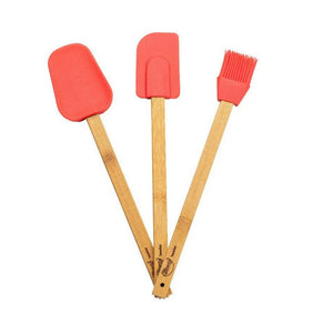 ESPATULA SILICONE CABO DE BAMBU VERMELHA JG COM 3 UND. - CROMUS