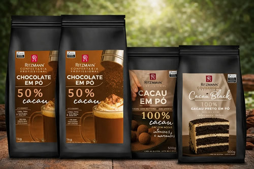 Kit combo 1 uninade Cacau Black 500g + 1 unidade Cacau 100% Alcalino 500g + 2 unidades Chocolate em Pó 50% cacau 1kg